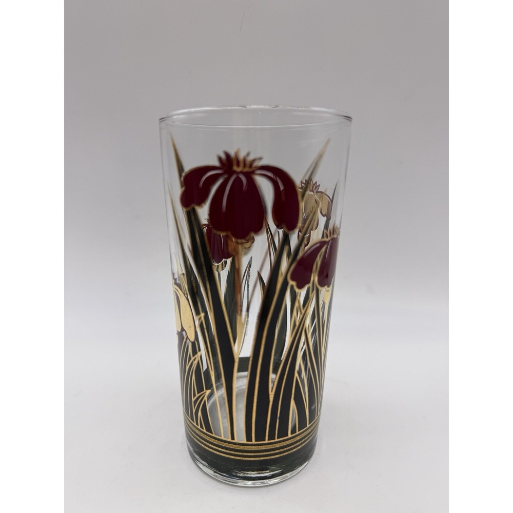 5 Vintage Culver Iris Cinnabar Highball Glasses Tumbler 22k Gold Irises 5.5" - Picture 4 of 6